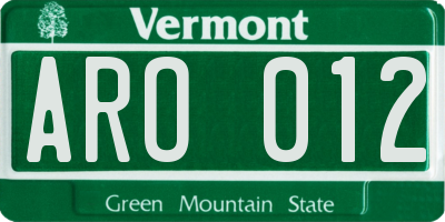 VT license plate ARO012