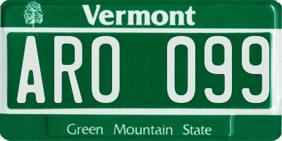 VT license plate ARO099