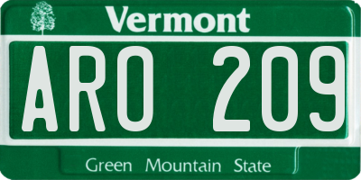 VT license plate ARO209
