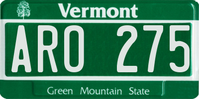 VT license plate ARO275
