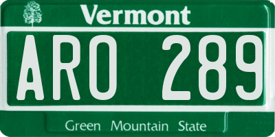 VT license plate ARO289