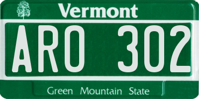 VT license plate ARO302