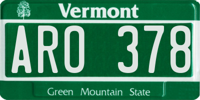 VT license plate ARO378