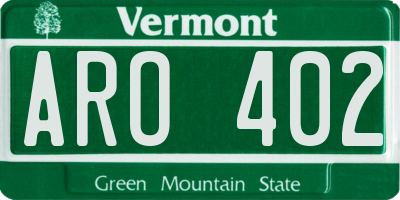 VT license plate ARO402