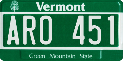 VT license plate ARO451