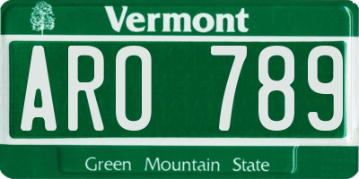 VT license plate ARO789