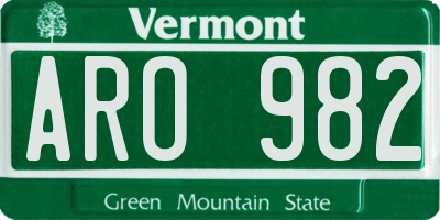 VT license plate ARO982