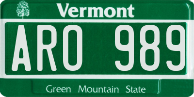 VT license plate ARO989