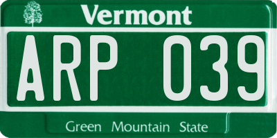 VT license plate ARP039