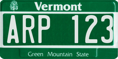 VT license plate ARP123