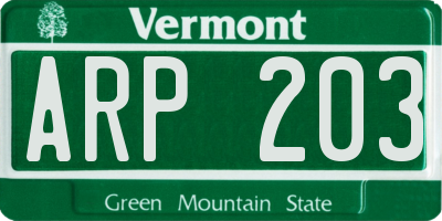 VT license plate ARP203