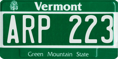 VT license plate ARP223