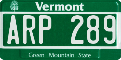 VT license plate ARP289