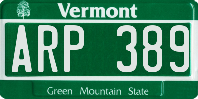 VT license plate ARP389