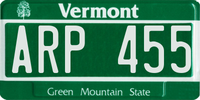VT license plate ARP455