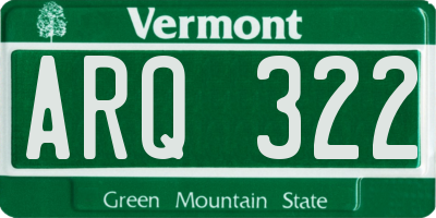 VT license plate ARQ322