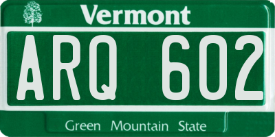 VT license plate ARQ602
