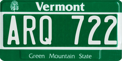 VT license plate ARQ722