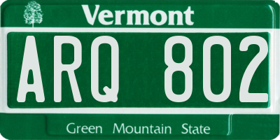 VT license plate ARQ802