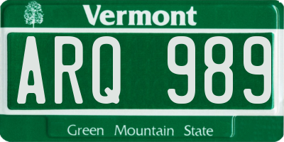 VT license plate ARQ989