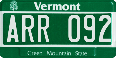 VT license plate ARR092