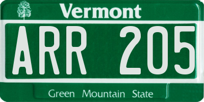 VT license plate ARR205