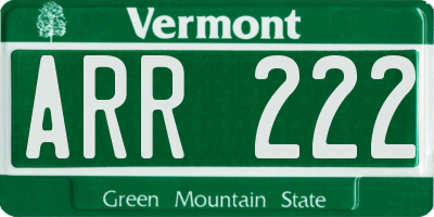 VT license plate ARR222
