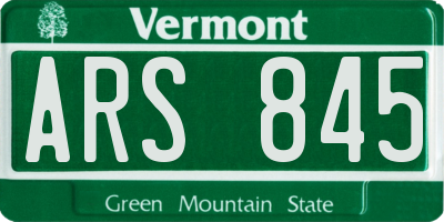 VT license plate ARS845