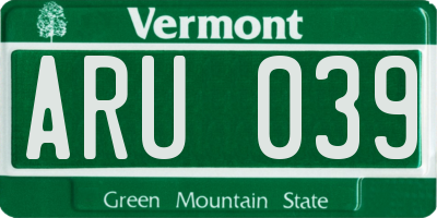 VT license plate ARU039