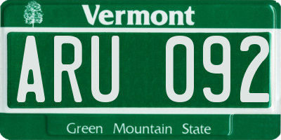 VT license plate ARU092