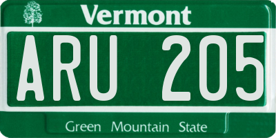 VT license plate ARU205