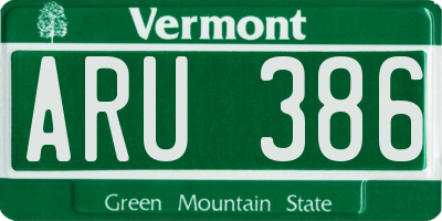 VT license plate ARU386
