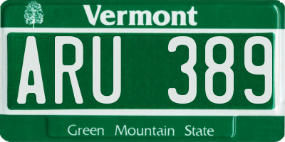 VT license plate ARU389