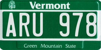 VT license plate ARU978