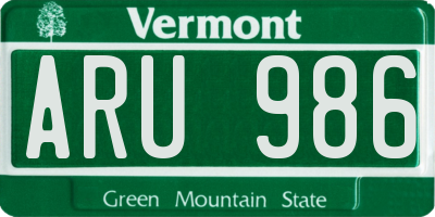 VT license plate ARU986