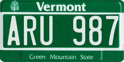 VT license plate ARU987