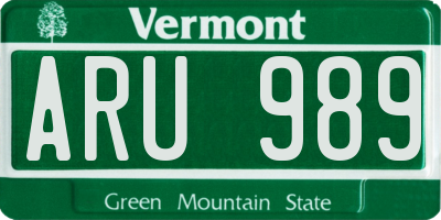 VT license plate ARU989