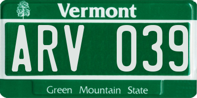 VT license plate ARV039