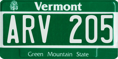 VT license plate ARV205