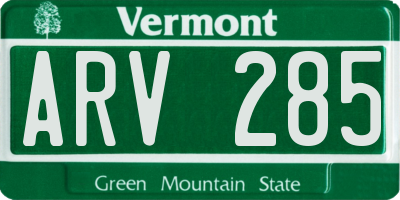 VT license plate ARV285