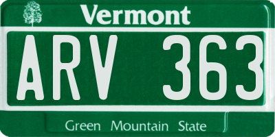 VT license plate ARV363
