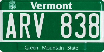 VT license plate ARV838