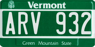 VT license plate ARV932