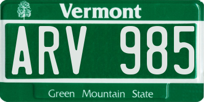 VT license plate ARV985