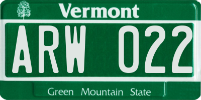 VT license plate ARW022