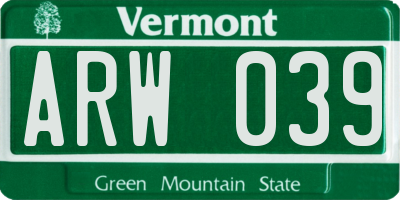 VT license plate ARW039