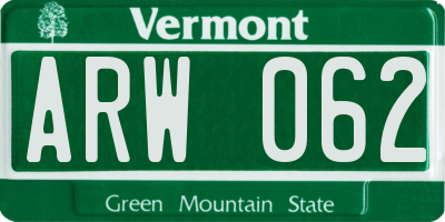 VT license plate ARW062