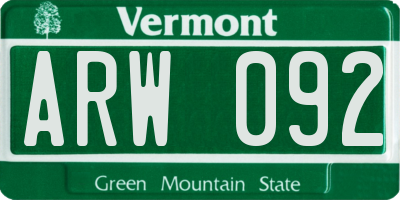 VT license plate ARW092