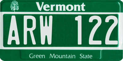VT license plate ARW122