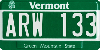 VT license plate ARW133